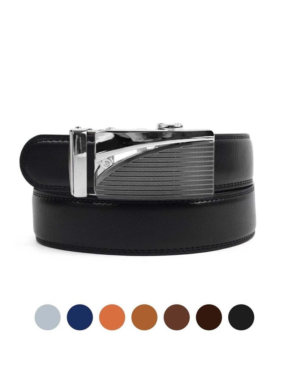 Sliding Buckle 46" Men's Genuine Leather Strap Ratchet White Belt MGLBB6-WHT